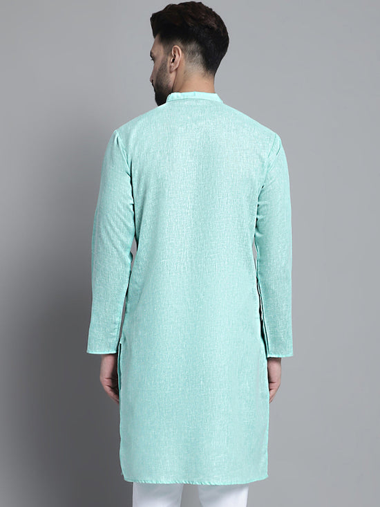 Men's Solid Pure Cotton Kurtas-KO-697Green