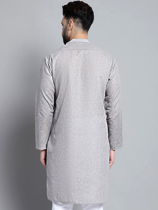 Men's Solid Pure Cotton Kurtas-KO-697Grey