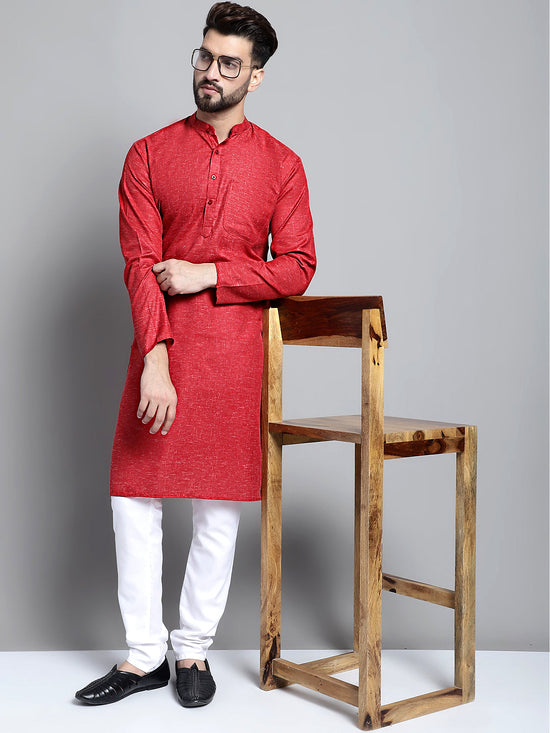 Men's Solid Pure Cotton Kurtas-KO-697Maroon