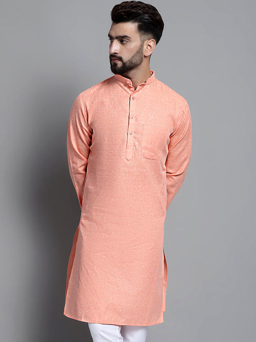 Men's Solid Pure Cotton Kurtas-KO-697Peach