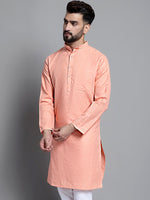 Men's Solid Pure Cotton Kurtas-KO-697Peach