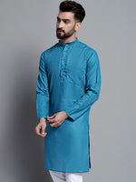 Men's Solid Pure Cotton Kurtas-KO-697Peacock