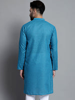 Men's Solid Pure Cotton Kurtas-KO-697Peacock