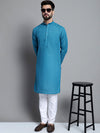 Men's Solid Pure Cotton Kurtas-KO-697Peacock