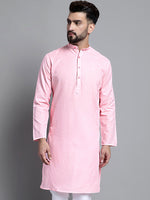 Men's Solid Pure Cotton Kurtas-KO-697Pink