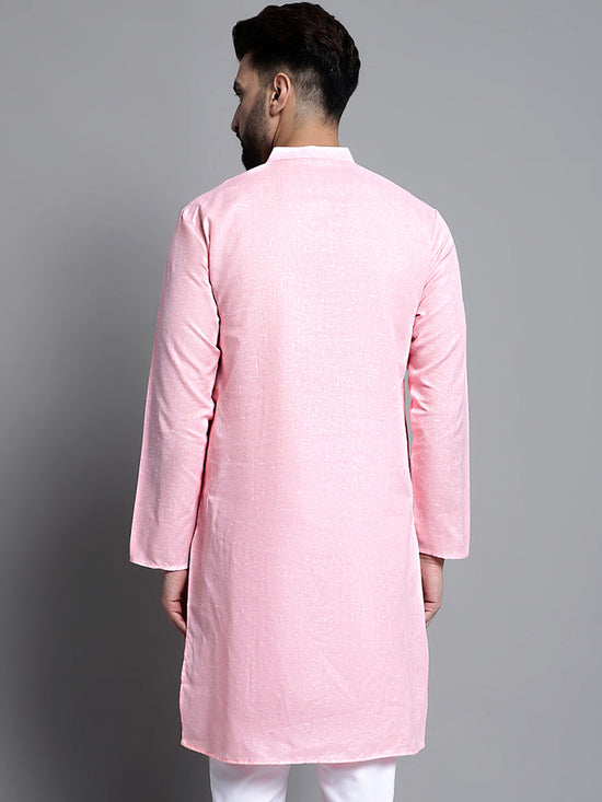 Men's Solid Pure Cotton Kurtas-KO-697Pink