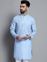 Men's Solid Pure Cotton Kurtas-KO-697Sky