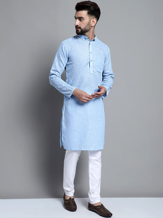 Men's Solid Pure Cotton Kurtas-KO-697Sky