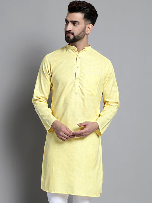 Men's Solid Pure Cotton Kurtas-KO-697Yellow