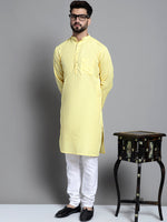 Men's Solid Pure Cotton Kurtas-KO-697Yellow