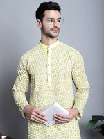 Men's Yellow Embroidered Kurtas.-KO-699Yellow