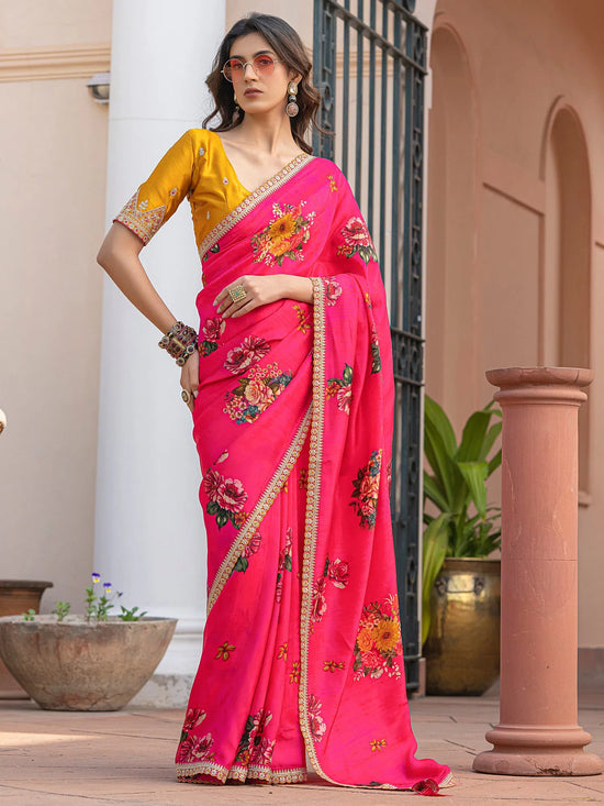 Saree Mall Women's Viscose  Pink Embellished Designer Saree With Blouse Piece-KRAGIRI1805