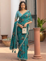 Saree Mall Women's Viscose  Teal Blue Embellished Designer Saree With Blouse Piece-KRAGIRI1806