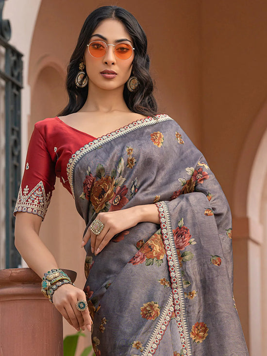 Saree Mall Women's Viscose  Grey Embellished Designer Saree With Blouse Piece-KRAGIRI1807