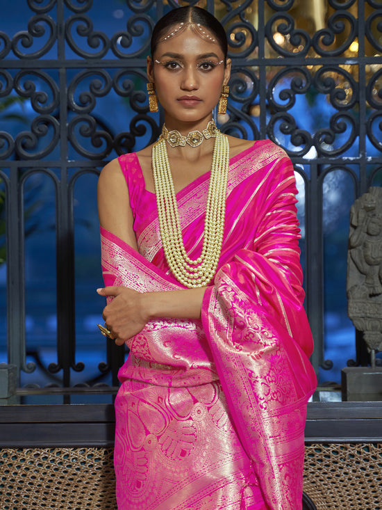 Saree Mall Women's  Blend Pink Woven Design Designer Saree With Blouse Piece-KRDHYA287001