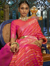 Saree Mall Women's  Blend Pink Woven Design Designer Saree With Blouse Piece-KRDHYA287003