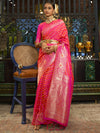 Saree Mall Women's  Blend Pink Woven Design Designer Saree With Blouse Piece-KRDHYA287003