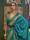 Saree Mall Women's  Blend Teal Blue Woven Design Designer Saree With Blouse Piece-KRISA291001