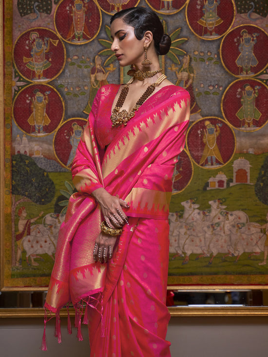 Saree Mall Women's  Blend Pink Woven Design Designer Saree With Blouse Piece-KRISA291005