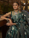 Saree Mall Women's  Blend Teal Green Woven Design Designer Saree With Blouse Piece-KRISTN288001