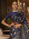 Saree Mall Women's  Blend Navy Blue Woven Design Designer Saree With Blouse Piece-KRISTN288002