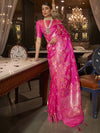 Saree Mall Women's  Blend Pink Woven Design Designer Saree With Blouse Piece-KRISTN288003