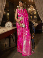 Saree Mall Women's  Blend Pink Woven Design Designer Saree With Blouse Piece-KRISTN288005