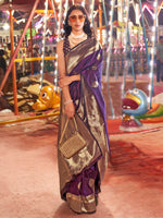 Saree Mall Women's  Blend Purple Woven Design Designer Saree With Blouse Piece-KRNIVL363001