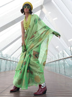 Saree Mall Women's Tissue Sea Green Woven Design Designer Saree With Blouse Piece-KROMA375005