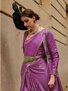 Saree Mall Women's Satin  Purple Woven Design Designer Saree With Blouse Piece-KRONICLE344001