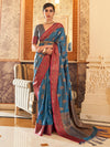 Saree Mall Women's  Blend Teal Blue Woven Design Designer Saree With Blouse Piece-KRVA175001