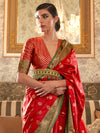 Saree Mall Women's  Blend Red Woven Design Designer Saree With Blouse Piece-KRVA175006