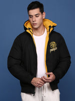 Men Solid Yellow Reversible Puffer Jacket with Hoodie-KS-2188-Yellow