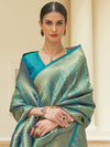 Saree Mall Women's  Blend Teal Blue Embroidered Woven Saree With Blouse Piece-KSHF235006