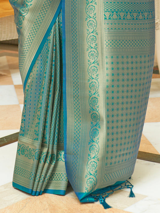 Saree Mall Women's  Blend Teal Blue Embroidered Woven Saree With Blouse Piece-KSHF235006