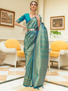 Saree Mall Women's  Blend Teal Blue Embroidered Woven Saree With Blouse Piece-KSHF235006