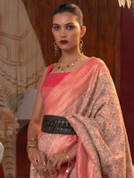 Saree Mall Women's  Blend Beige Woven Design Designer Saree With Blouse Piece-KSHIDA319003