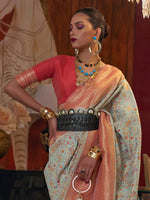 Saree Mall Women's  Blend Turquoise Woven Design Designer Saree With Blouse Piece-KSHIDA319006