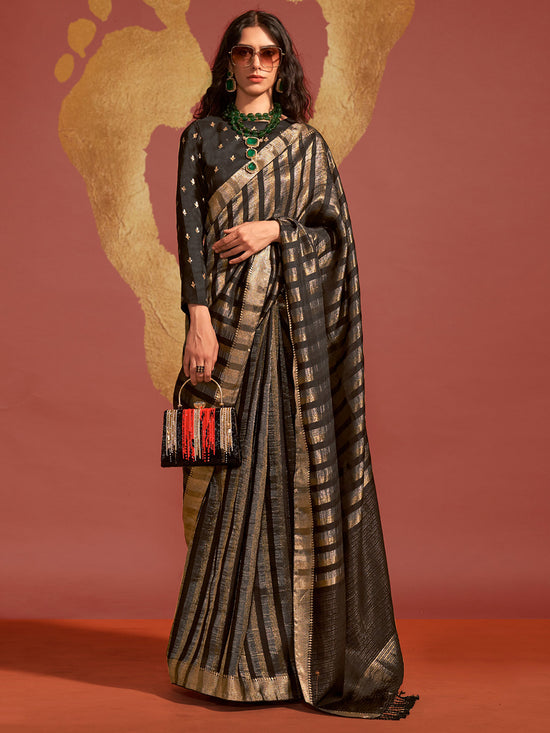 Saree Mall Women's Viscose  Black Woven Design Designer Saree With Blouse Piece-KSTSUMA365002