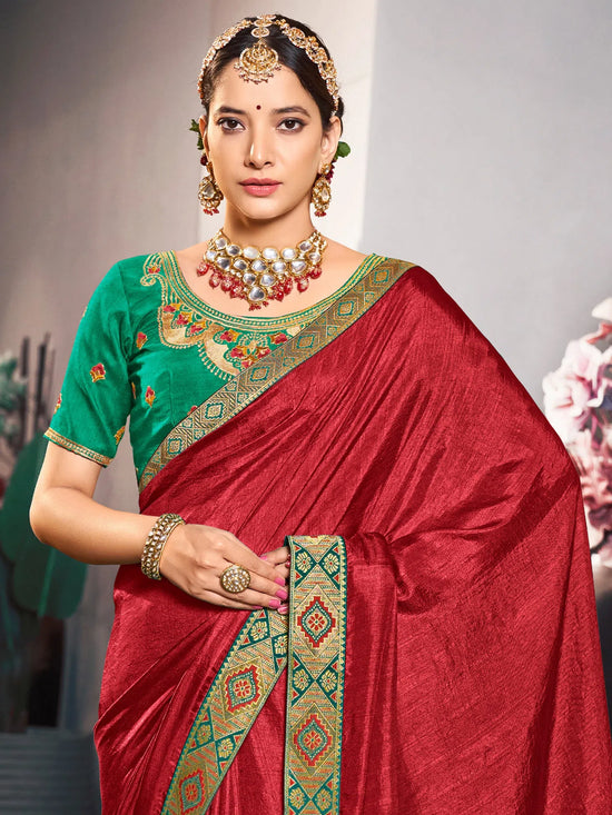 Saree Mall Women's Vichitra  Maroon Embellished Celebrity Saree With Blouse Piece-KSTURI81822