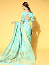 Saree Mall Women's  Blend Sea Green Woven Design Celebrity Saree With Blouse Piece-KSWHT220005