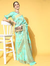 Saree Mall Women's  Blend Sea Green Woven Design Celebrity Saree With Blouse Piece-KSWHT220005