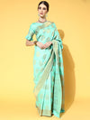 Saree Mall Women's  Blend Sea Green Woven Design Celebrity Saree With Blouse Piece-KSWHT220005