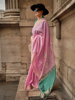 Saree Mall Women's Soft  Pink Woven Design Designer Saree With Blouse Piece-KUBE345003