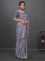 Saree Mall Women's Dola  Grey Printed Designer Saree With Blouse Piece-KUMKUM11C