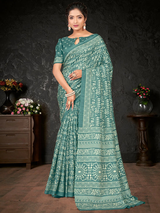 Saree Mall Women's Dola  Sea Green Printed Designer Saree With Blouse Piece-KUMKUM12A