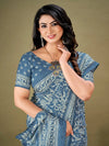 Saree Mall Women's Dola  Blue Printed Designer Saree With Blouse Piece-KUMKUM20B