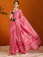 Saree Mall Women's Cotton Blend Pink Printed Designer Saree With Blouse Piece-KUMKUM30C