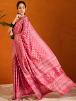 Saree Mall Women's Cotton Blend Pink Printed Designer Saree With Blouse Piece-KUMKUM30C