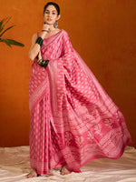 Saree Mall Women's Cotton Blend Pink Printed Designer Saree With Blouse Piece-KUMKUM30C